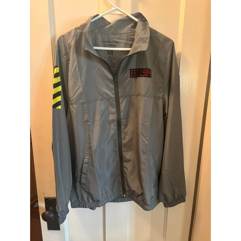 Ghostbusters LootWear Exclusive Windbreaker Jacket Gray Mens Medium Logo